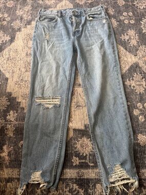 We The Free Light Blue Straight-Leg Distressed Women's Jeans